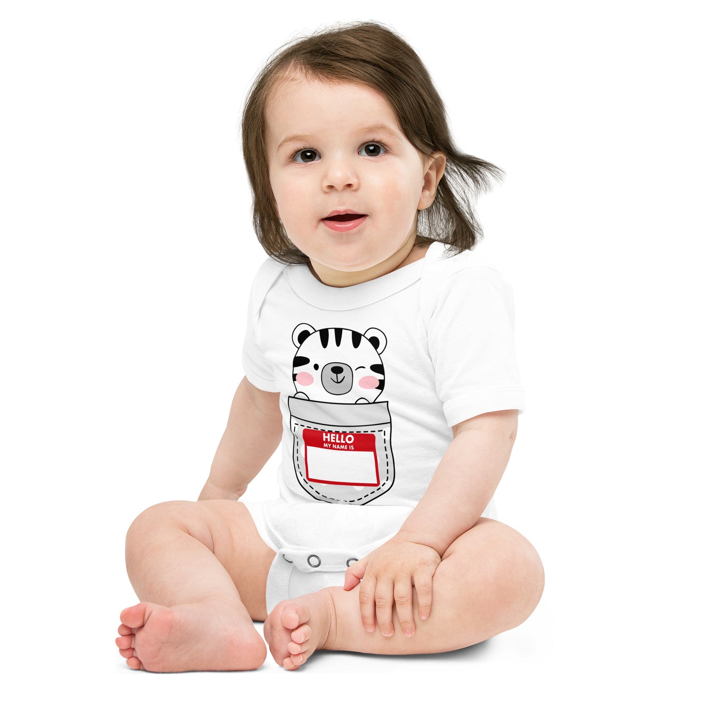 Baby short sleeve one piece: hello my name is