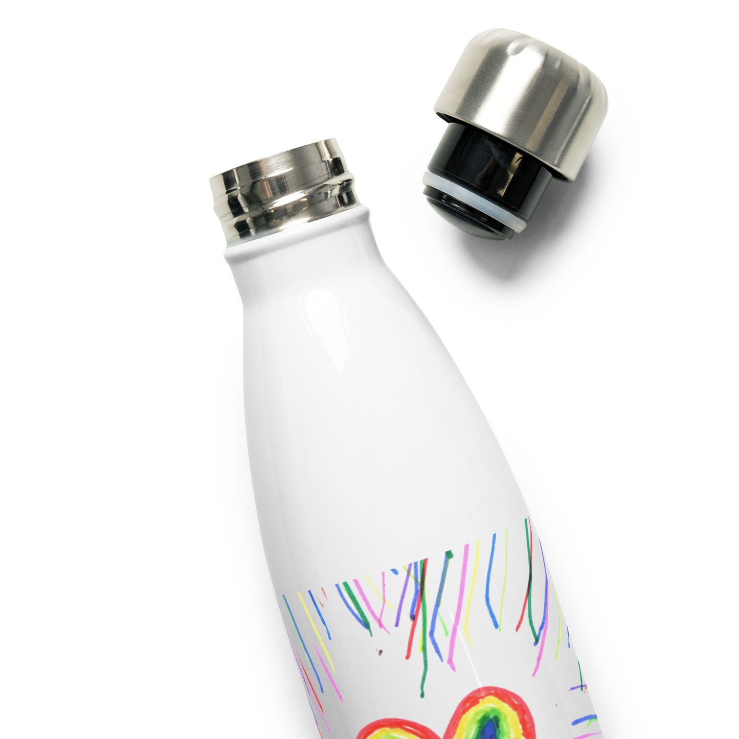 Stainless steel water bottle: exploding colour heart.